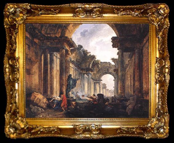 framed  ROBERT, Hubert Imaginary View of the Grande Galerie in the Louvre in Ruins AG, ta009-2